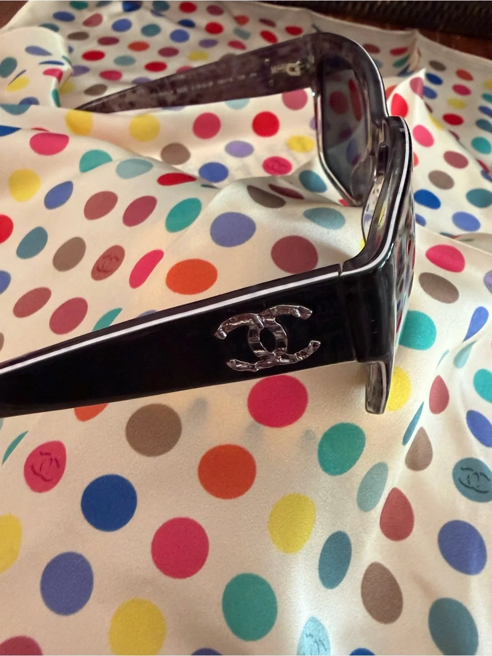 CHANEL Black Square Sunglasses with Silver CC Logo